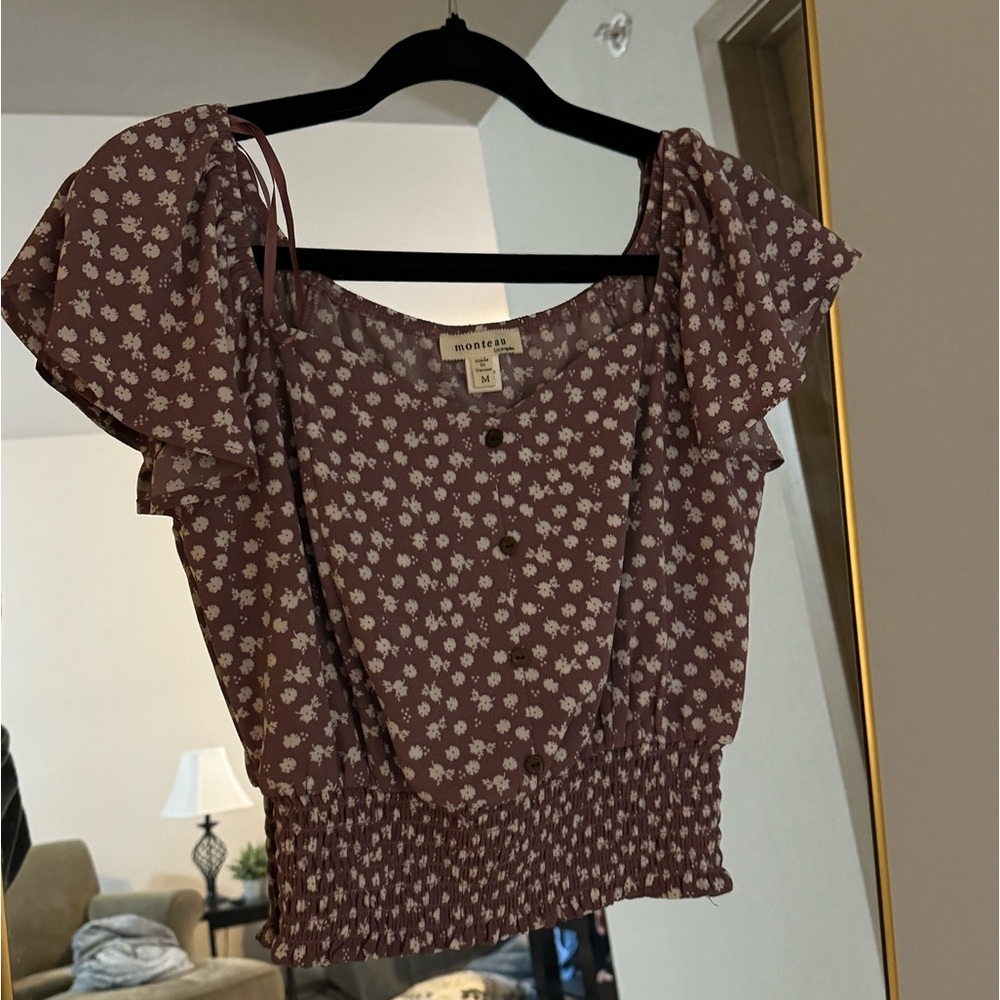 Purple Floral Cropped Blouse